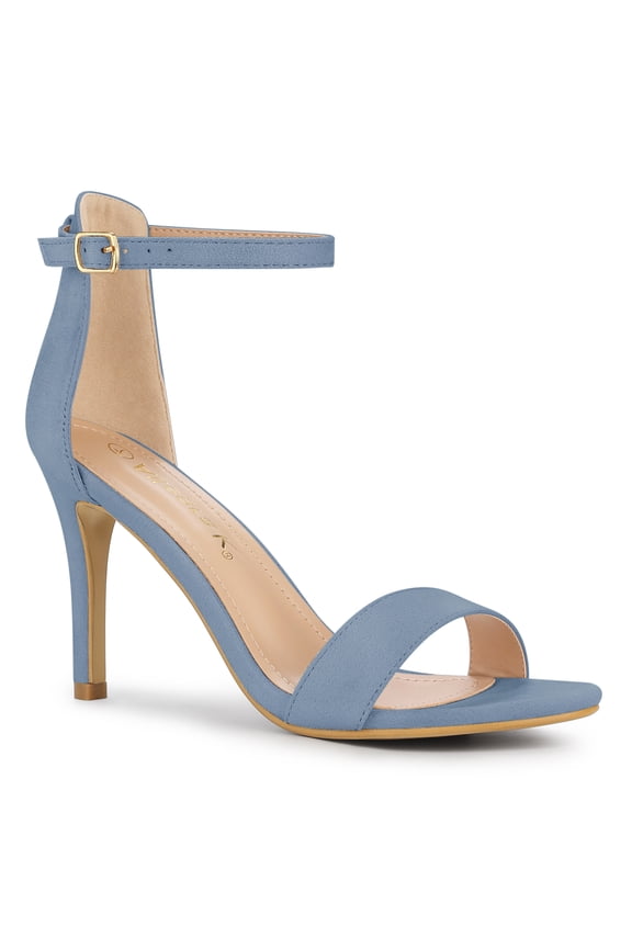 Easter Women's Shoes Stiletto High Heels Ankle Strap Open Toe Faux Suede Sandals Haze Blue 9