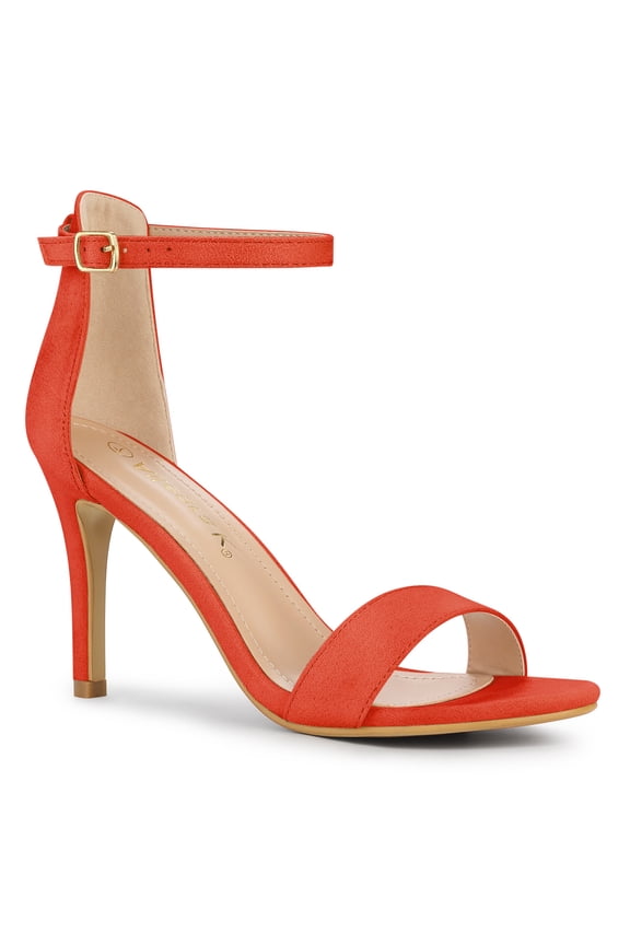 Women's Shoes Stiletto High Heels Ankle Strap Open Toe Faux Suede Sandals Orange 6