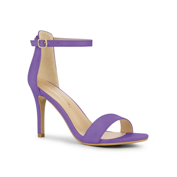 BLISSFUL STEP Women's Shoes Stiletto High Heels Ankle Strap Open Toe Faux Suede Sandals Purple 6
