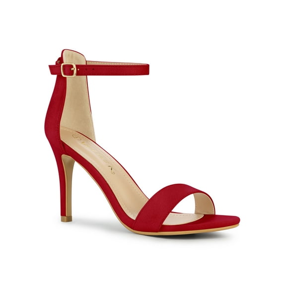 BLISSFUL STEP Women's Shoes Stiletto High Heels Ankle Strap Open Toe Faux Suede Sandals Red 9