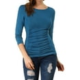 thumbnail image 1 of Allegra K Women's Solid Crew Neck Long Sleeve Ruched Stretchy Tops, 1 of 7