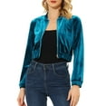 thumbnail image 1 of INSPIRE CHIC Women's Solid Cropped Zip Up Winter Jacket XS Ocean Blue, 1 of 5