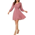 thumbnail image 1 of INSPIRE CHIC Women's Solid Cute V Neck Half Sleeve Flowy a-Line Chiffon Dress L Pink-a, 1 of 8