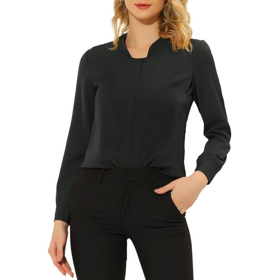 INSPIRE CHIC Women's Solid Long Sleeve Chiffon Work Business Blouse XL Black