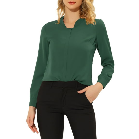 INSPIRE CHIC Women's Solid Long Sleeve Chiffon Work Business Blouse XL Dark Green