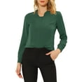thumbnail image 1 of INSPIRE CHIC Women's Solid Long Sleeve Chiffon Work Business Blouse XS Dark Green, 1 of 6
