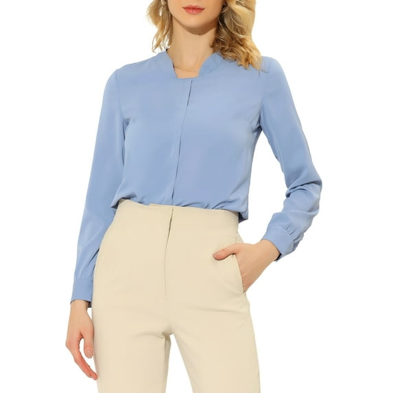 INSPIRE CHIC Women's Solid Long Sleeve Chiffon Work Business Blouse XS Gray Blue