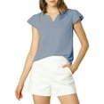 thumbnail image 1 of INSPIRE CHIC Women's Solid Blouse V Neck Ruffle Cap Sleeve Lightweight Work Blouse XL Dark Grey Blue, 1 of 6