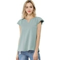 thumbnail image 1 of INSPIRE CHIC Women's Solid Blouse V Neck Ruffle Cap Sleeve Lightweight Work Blouse XL Pale Blue, 1 of 7