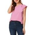 thumbnail image 1 of INSPIRE CHIC Women's Solid V Neck Cap Short Sleeves Work Blouse XS Rose Pink, 1 of 6