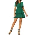 thumbnail image 1 of INSPIRE CHIC Women's Sundress V Neck Puff Sleeve Smocked Waist Casual Mini Dress L Lake Green, 1 of 6
