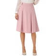 thumbnail image 1 of INSPIRE CHIC Women's Solid Vintage High Elastic Waist Button Decor Flared Midi Skirt M Pink, 1 of 5