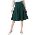 thumbnail image 1 of INSPIRE CHIC Women's Solid Vintage High Elastic Waist Button Decor Flared Midi Skirt XL Dark Green, 1 of 6