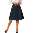 thumbnail image 1 of INSPIRE CHIC Women's Solid Vintage High Elastic Waist Button Decor Flared Midi Skirt L Dark Blue, 1 of 6
