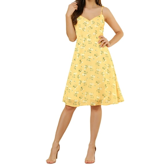 INSPIRE CHIC Women's Spaghetti Strap Dress Sleeveless Floral Sundress