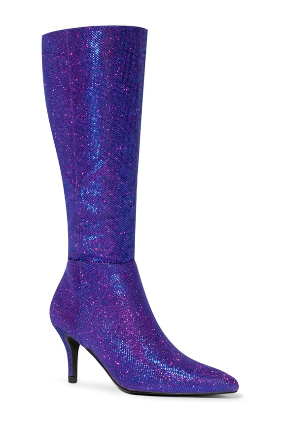 Valentine's Women's Sparkle Glitter Stiletto Heel Knee High Boots Purple 9