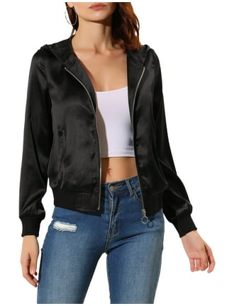 Womens black bomber store jacket with hood