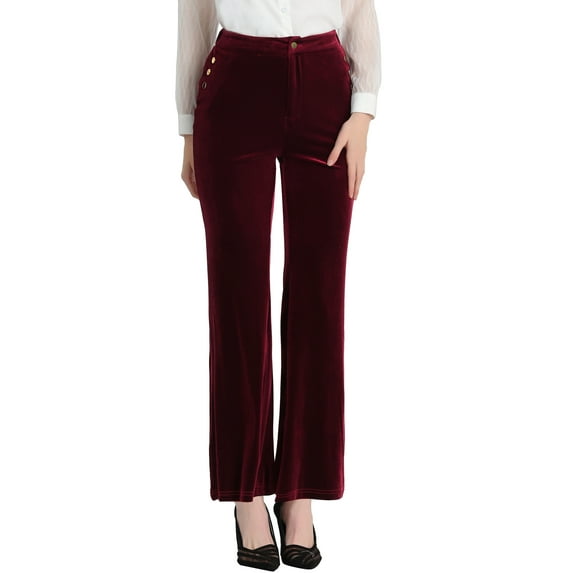 Allegra K Women's Sparkle Velvet Elastic High Waist Flare Leg Pants