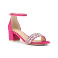 thumbnail image 1 of BLISSFUL STEP Glittering Ankle Strap Block Heel Open Toe Sandals for Women Hot Pink 9, 1 of 8