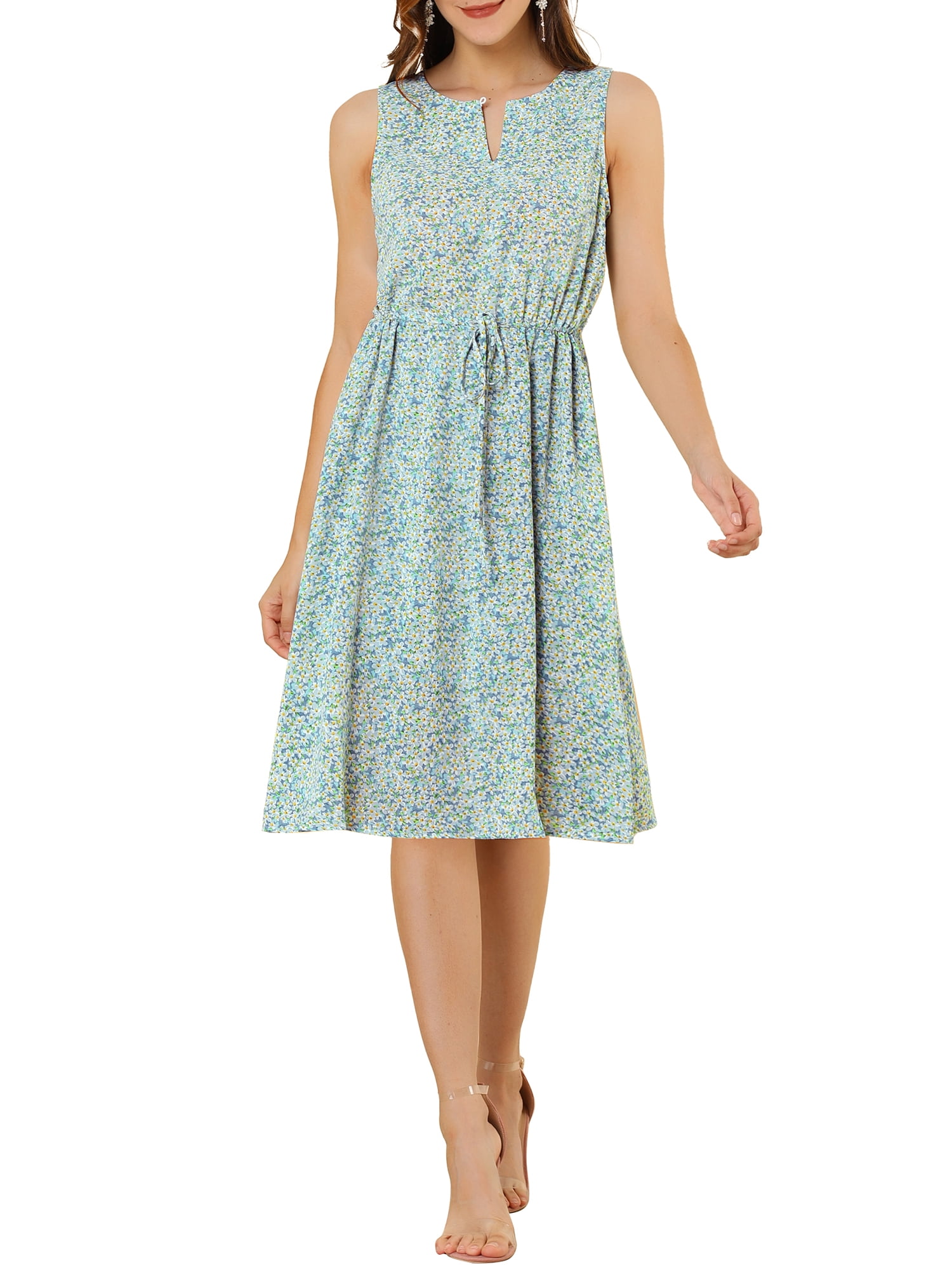 Allegra K Women's Floral Midi Dress - Sleeveless A-Line Summer Dress For Wedding Guest, Casual Wear - View #5