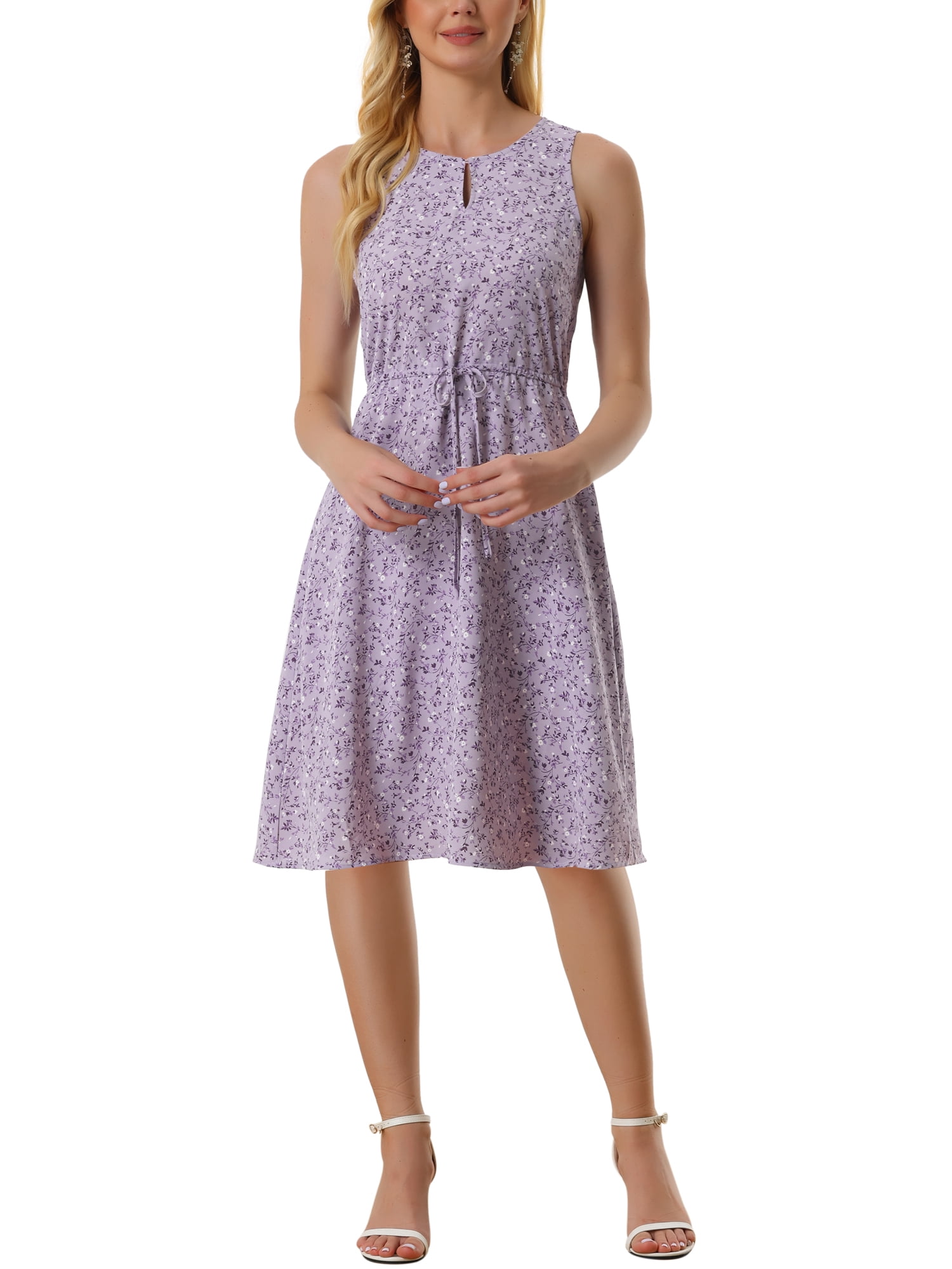 Allegra K Women's Floral Midi Dress - Sleeveless A-Line Summer Dress For Wedding Guest, Casual Wear