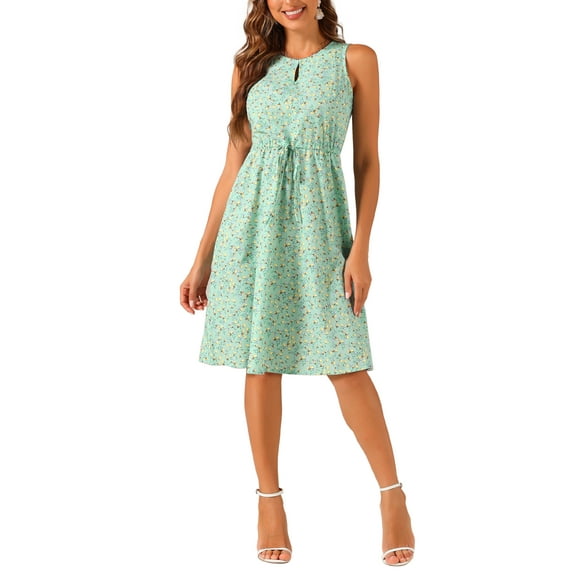 INSPIRE CHIC Women's Midi Floral Dresses Summer Casual Wedding Guest Sleeveless Dress XL Light Green