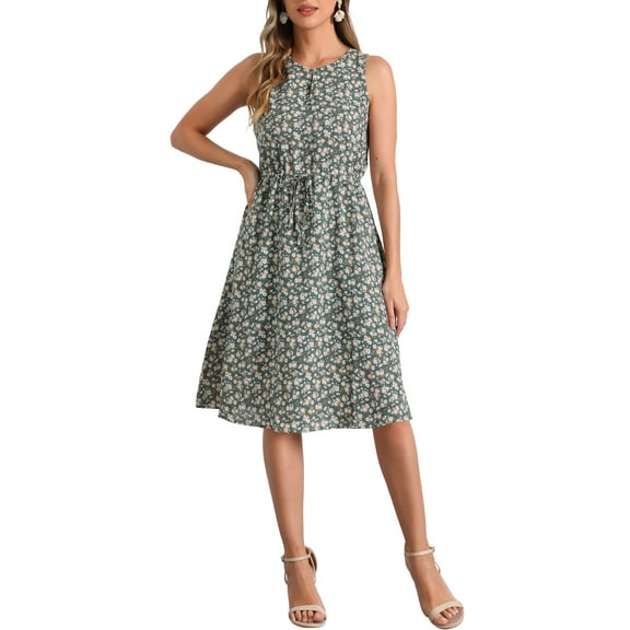 INSPIRE CHIC Women's Midi Floral Dresses Summer Casual Wedding Guest Sleeveless Dress XS Dark Green