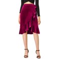 thumbnail image 1 of Allegra K Women's Split Ruffle Trim Tie Velvet Knee Length Wrap Asymmetrical Skirt, 1 of 6
