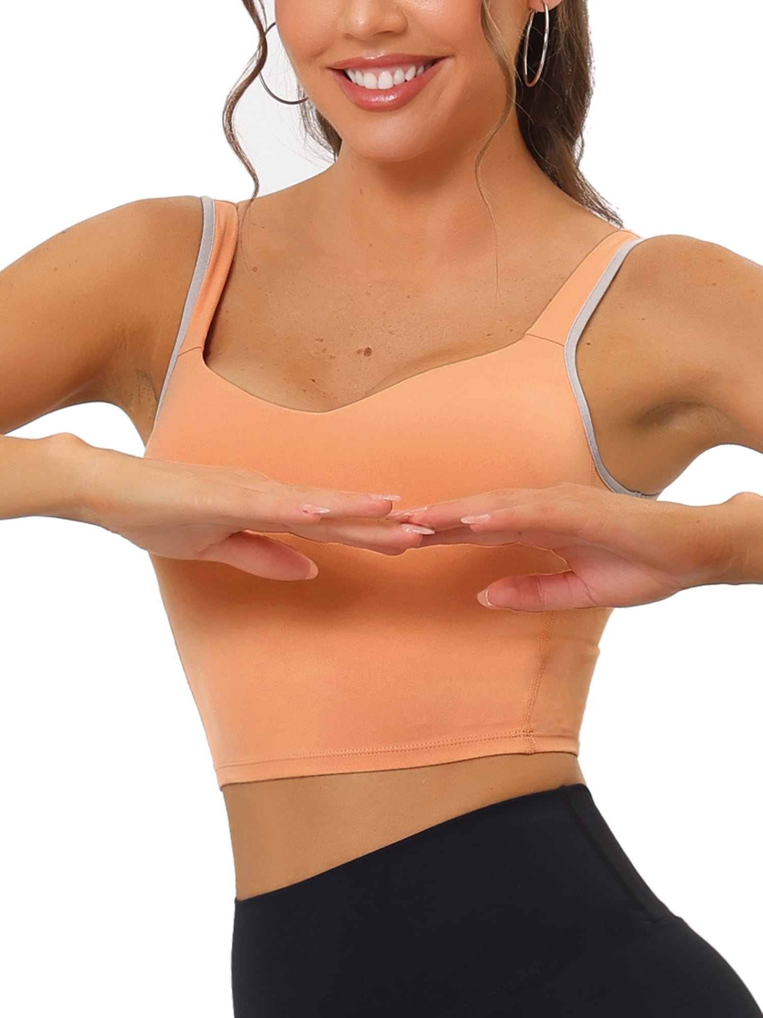 Allegra K Women's Wireless Padded Medium Support Workout Yoga Tank Sports  Bra Light Orange Small