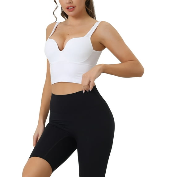 INSPIRE CHIC Women's Sports Bra Wirefree Medium Support Camisole, Push Up Crop Tops Workout Yoga Sleep Bralette XL White