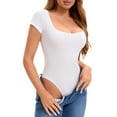 thumbnail image 1 of INSPIRE CHIC Women's Square Neck Bodysuit Tummy Control Shapewear Thong Short Sleeve T-shirt Leotard Jumpsuit Tops M White, 1 of 4