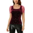 thumbnail image 1 of Allegra K Women's  Square Neck Glitter Star Pattern Short Sleeve Velvet Top, 1 of 6