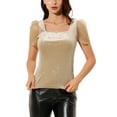 thumbnail image 1 of INSPIRE CHIC Women's  Square Neck Glitter Star Pattern Short Sleeve Velvet Top XL Beige, 1 of 6