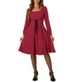 thumbnail image 1 of INSPIRE CHIC Women's Square Neck Lace Up Lantern Long Sleeve Midi Elegant A-Line Dress, 1 of 5