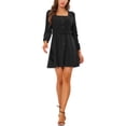 thumbnail image 1 of INSPIRE CHIC Women's Square Neck Long Sleeve Button Front Corduroy Dress with Belt XS Black, 1 of 5