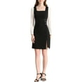 thumbnail image 1 of INSPIRE CHIC Women's Square Neck Ruched Front Contrast Panel Long Sleeve Dress XS Black, 1 of 6