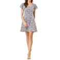 thumbnail image 1 of INSPIRE CHIC Women's Square Neck Ruffled Sleeve Pleated Front Printed Dress, 1 of 7
