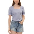 thumbnail image 1 of INSPIRE CHIC Women's Square Neck Short Sleeve Plaid Print Blouse Top XL Black, 1 of 6