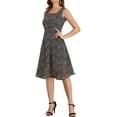 thumbnail image 1 of INSPIRE CHIC Women's Square Neck Sleeveless Floral a-Line Chiffon Midi Dress M Black-A, 1 of 8