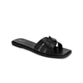 thumbnail image 1 of BLISSFUL STEP Women's Square Open Toe Slide Sandals Flat Slippers Black (Size 6.5), 1 of 7