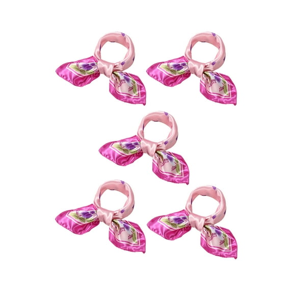 5Pcs Women Square Scarf Scarves Leopard Printed Striped Polka Dots Pattern Kerchief Neckerchief 5pcs-50x50cm Fuchsia Pink