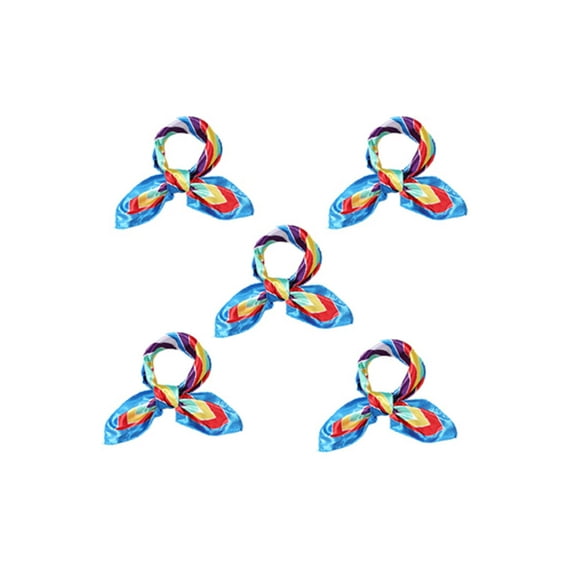5Pcs Women Square Scarf Scarves Leopard Printed Striped Polka Dots Pattern Kerchief Neckerchief 5pcs-50x50cm Rainbow