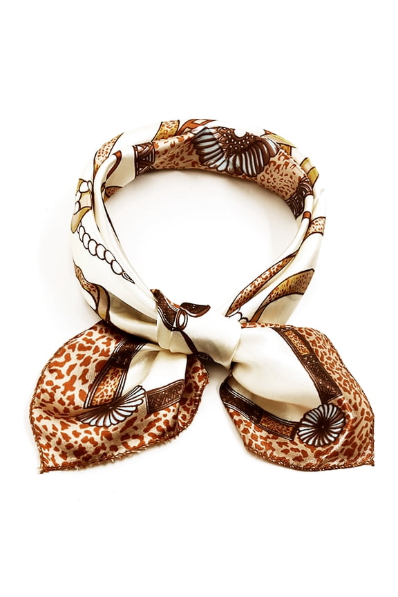 Women's Square Shaped Scarf Contrast Color Printed Scarves Kerchief Neckerchief Beige Chain 19.69x19.69"