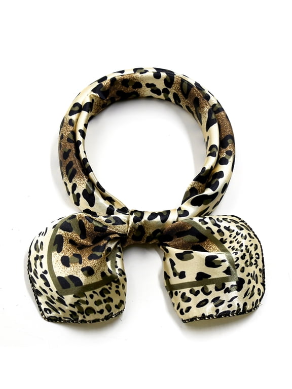 Women's Back to School Square Shaped Scarf Contrast Color Printed Scarves Kerchief Neckerchief Gold Leopard 19.69x19.69"