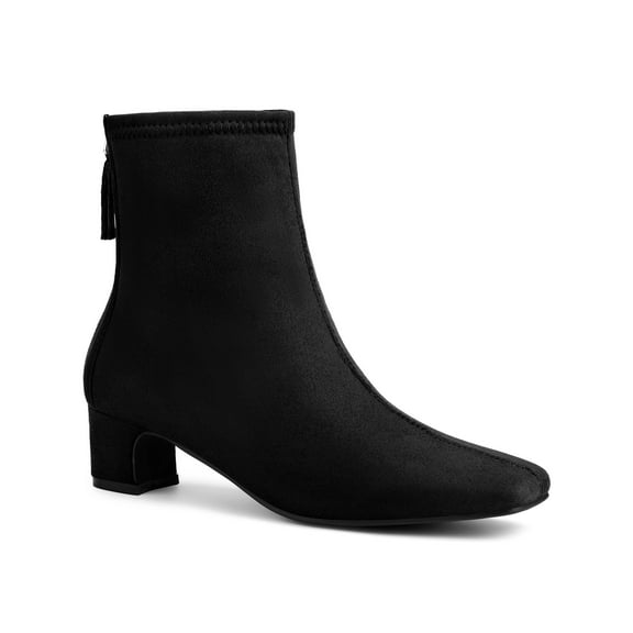 BLISSFUL STEP Women's Ankle Boots Faux Suede Low Chunky Heel Square Toe Back Zip Boots Black 7