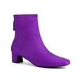 thumbnail image 1 of BLISSFUL STEP Women's Ankle Boots Faux Suede Low Chunky Heel Square Toe Back Zip Boots Dark Purple 9, 1 of 8