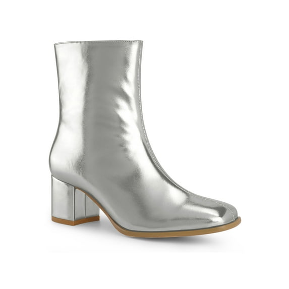 BLISSFUL STEP Women's Square Toe Chunky Heel Side Zip Ankle Boots