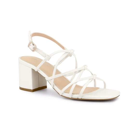 BLISSFUL STEP Style Women's Square Toe Knots Ankle Strap Block Heels Sandals Lime White 8