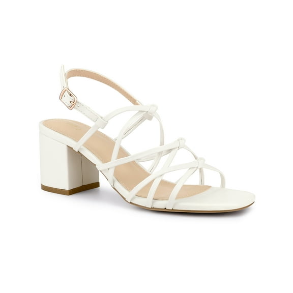 BLISSFUL STEP Women's Square Toe Knots Ankle Strap Block Heels Sandals Lime White 9