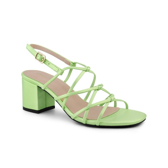 BLISSFUL STEP Women's Square Toe Knots Ankle Strap Block Heels Sandals Lime Lime Green 5.5